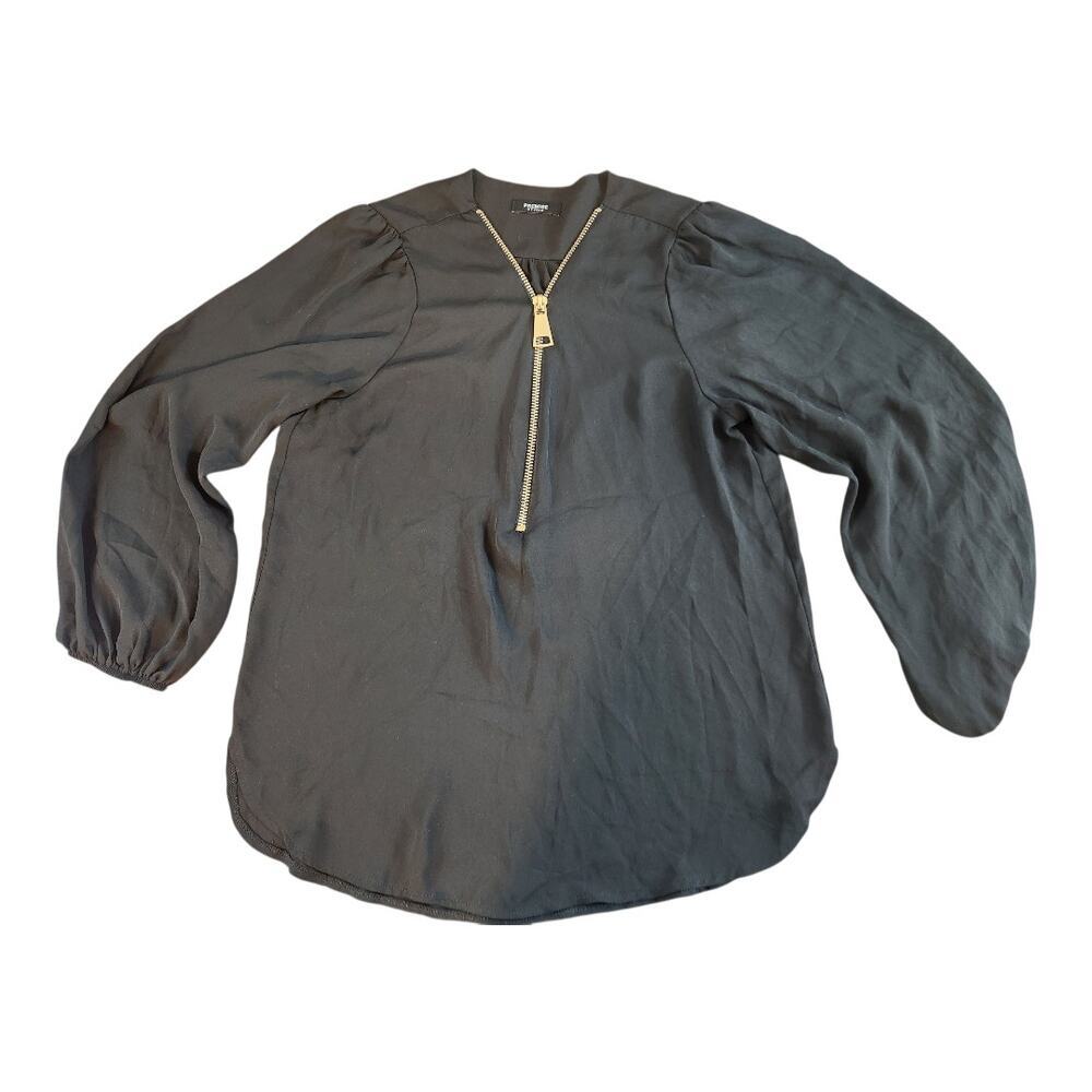 Premise Studio womens‎ black sheer blouse gold zipper long sleeve No size